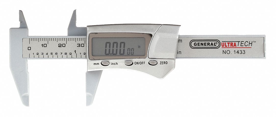 FRACTIONAL-DISPLAY DIGITAL CALIPER, 0 TO 3 IN/0 TO 76MM RANGE, CARBON FIBER, DIGITAL