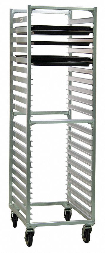 Bun Pan Rack: 38 Slots, 1 1/2 in Betw Shelves, 700 lb Capac, 20 3/4 in Wd, Silver