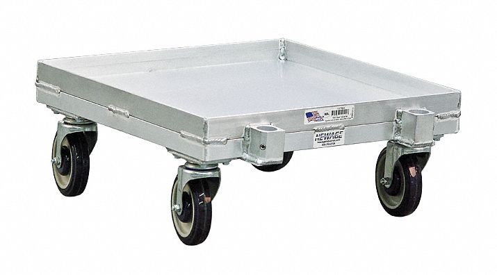 Rack Dolly: 1, 000 lb Max Load Capacity, 22 3/8 in Overall Lg, 20 5/8 in Overall Wd, Silver