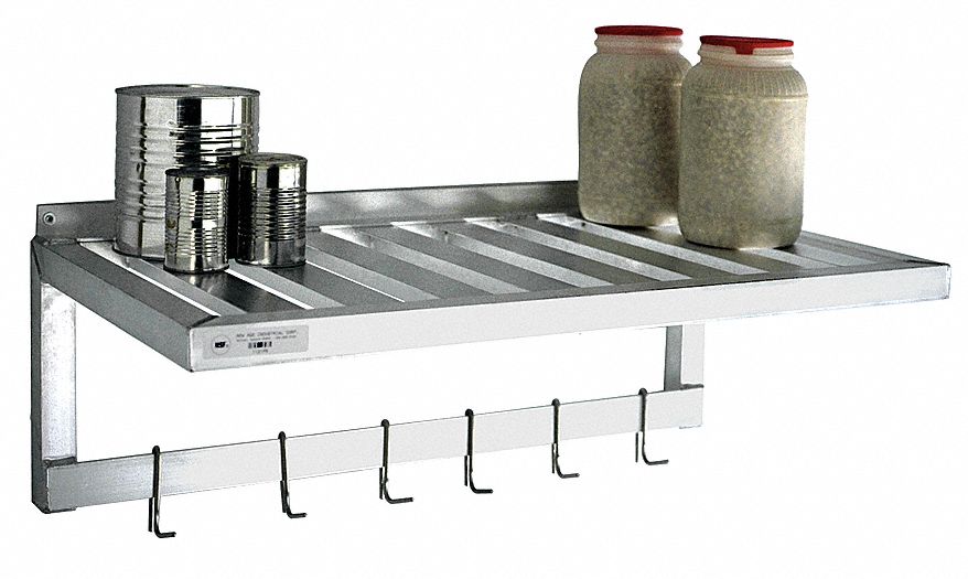 T-Bar Wall Shelf/Pot Rack: 60 in x 20 in x 13 in, 60 in x 20 in, Aluminum