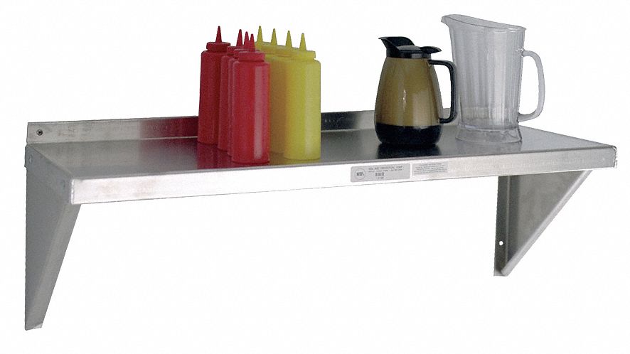 WALL SHELF, 36 X 12 X 13 IN, 36 X 12 IN, 300 LB LOAD CAPACITY, ALUMINUM, UNFINISHED