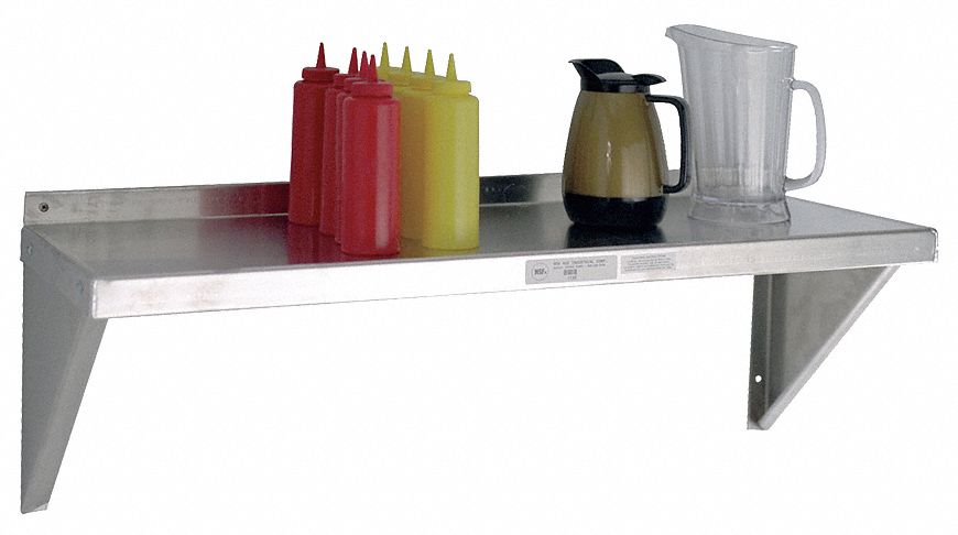 Wall Shelf: 60 in x 15 in x 13 in, 60 in x 15 in, 150 lb Load Capacity, Aluminum