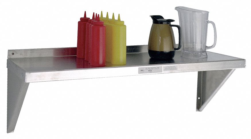 WALL SHELF, 36 X 18 X 13 IN, 36 X 18 IN, 300 LB LOAD CAPACITY, ALUMINUM, UNFINISHED