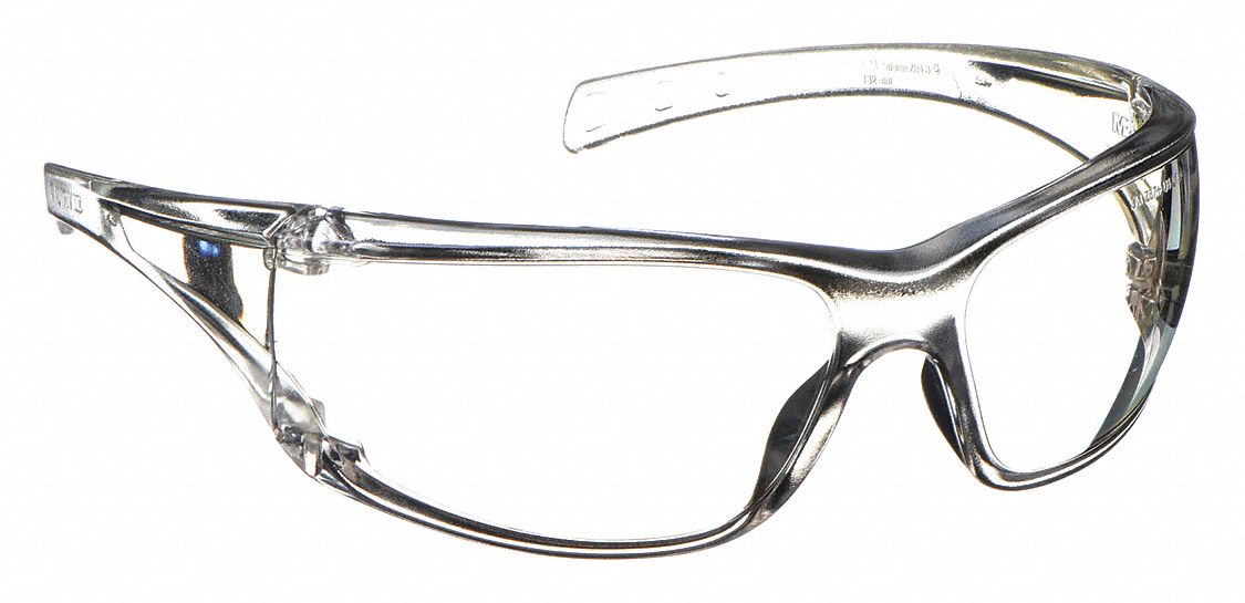 LUNETTES DE PROTECTION, S/MONTURE, ENVELOPPANTE, PLASTIQUE/PC, ANTIRAYURES, MIROIR TRSP/GRIS, CSA, M