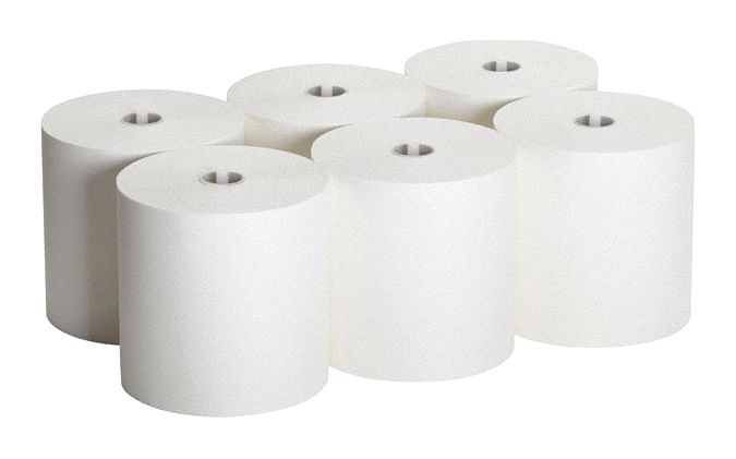 Paper Towel Roll: White, 7 7/8 in Roll Wd, 1, 000 ft Roll Lg, Hardwound, 6 PK