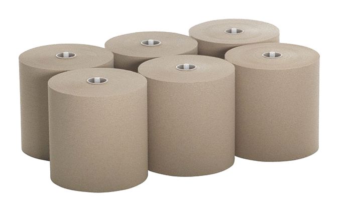 Paper Towel Roll: Brown, 7 7/8 in Roll Wd, 1, 000 ft Roll Lg, Hardwound, 6 PK