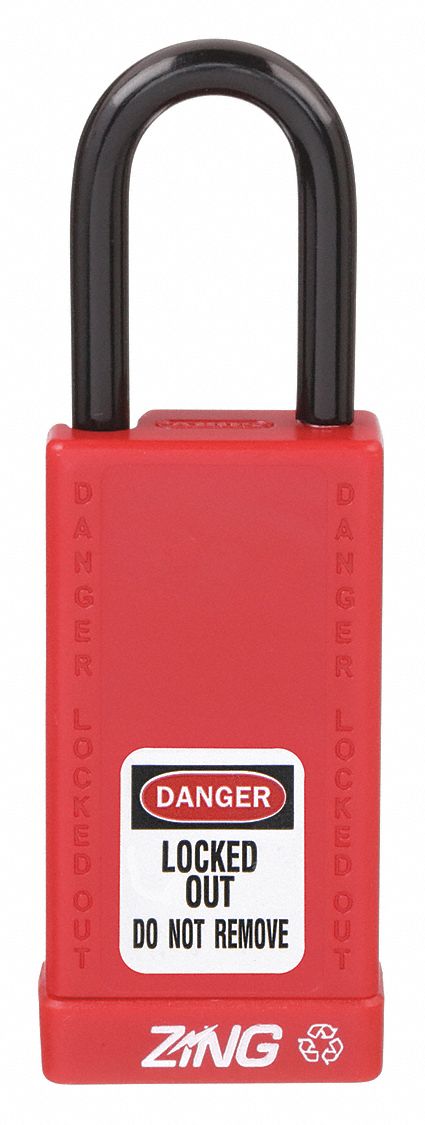 LOCKOUT PADLOCK, KEYED DIFFERENT, ALUMINUM, LONG BODY, STEEL, STD, RED, 1 PK