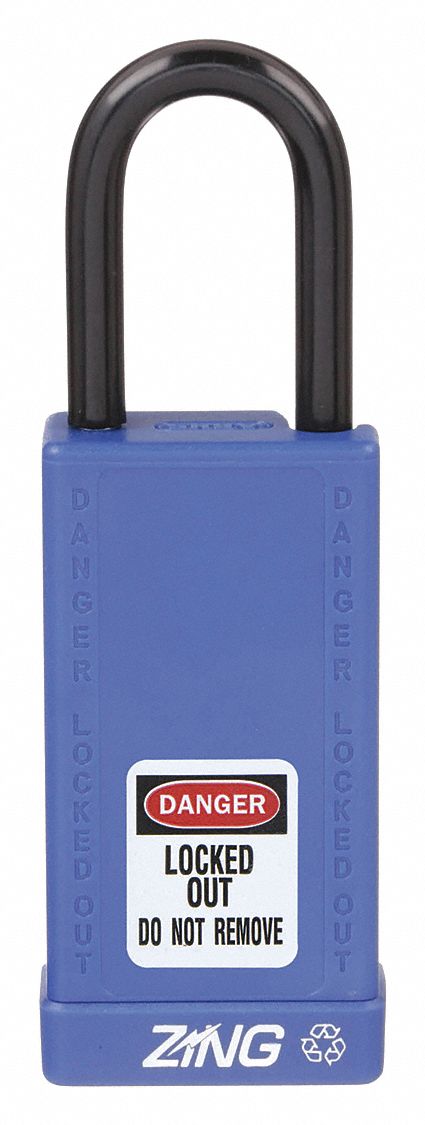 Lockout Padlock: Keyed Different, Aluminum, Long Body Body Size, Steel, Std, Blue, 1 Pack Size