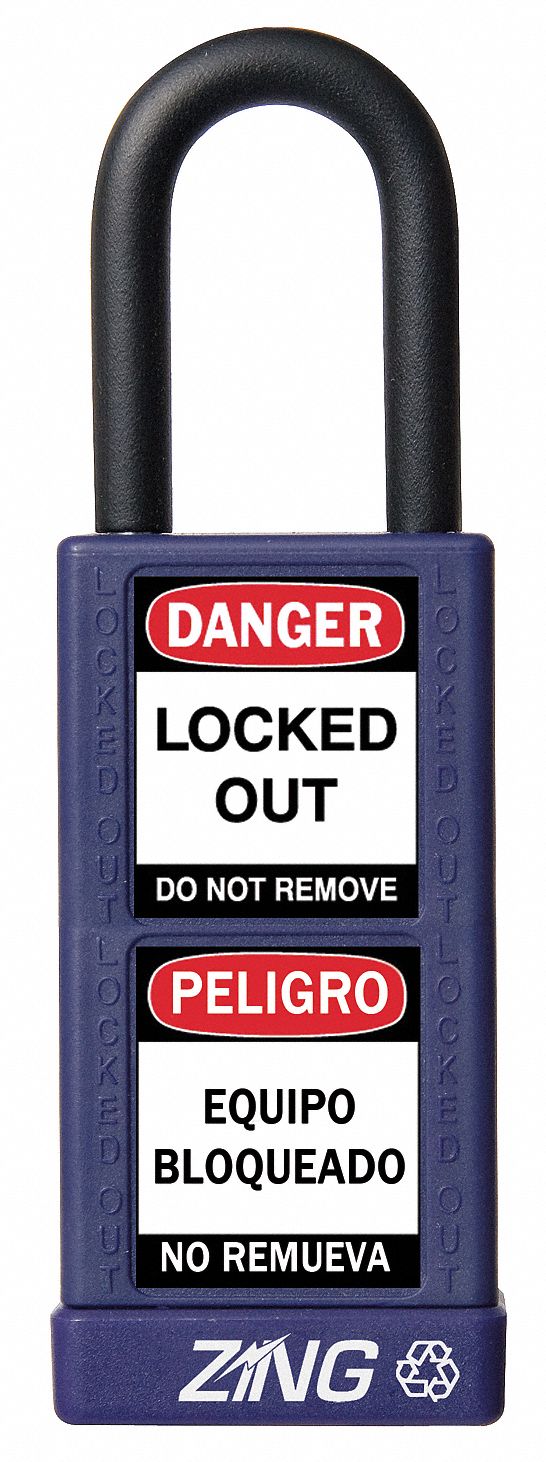 Lockout Padlock: Keyed Different, Aluminum, Long Body Body Size, Steel, Std, Purple, Plastic