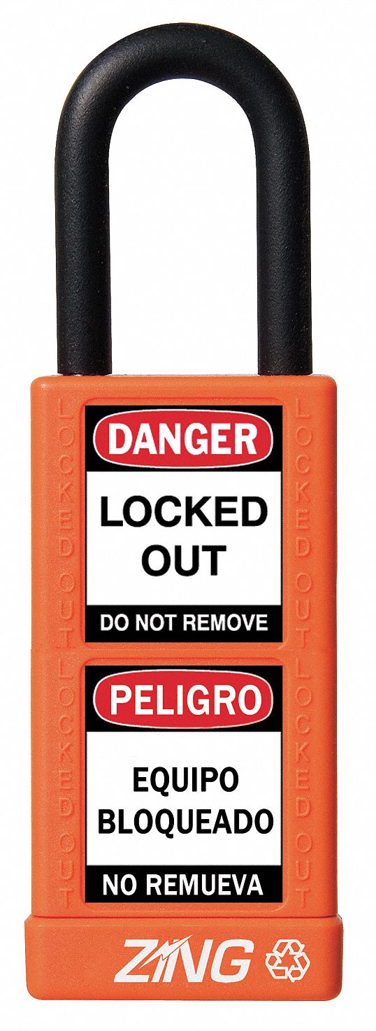 Lockout Padlock: Keyed Alike, Aluminum, Long Body Body Size, Steel, Std, Orange, 1 Pack Size