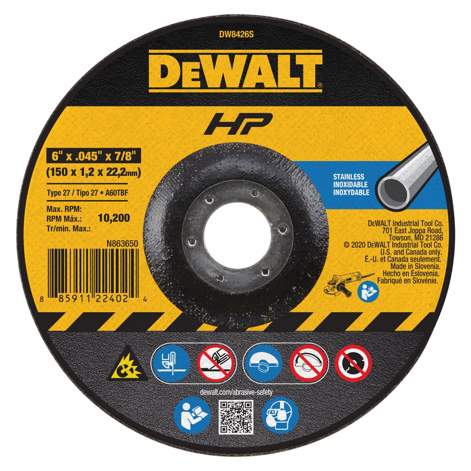 DEPRESSED CENTRE CUT-OFF WHEEL, TYPE 27, 6 IN X 0.045 IN X ⅞ IN, ALUMINUM OXIDE, 60 GRIT, A60S
