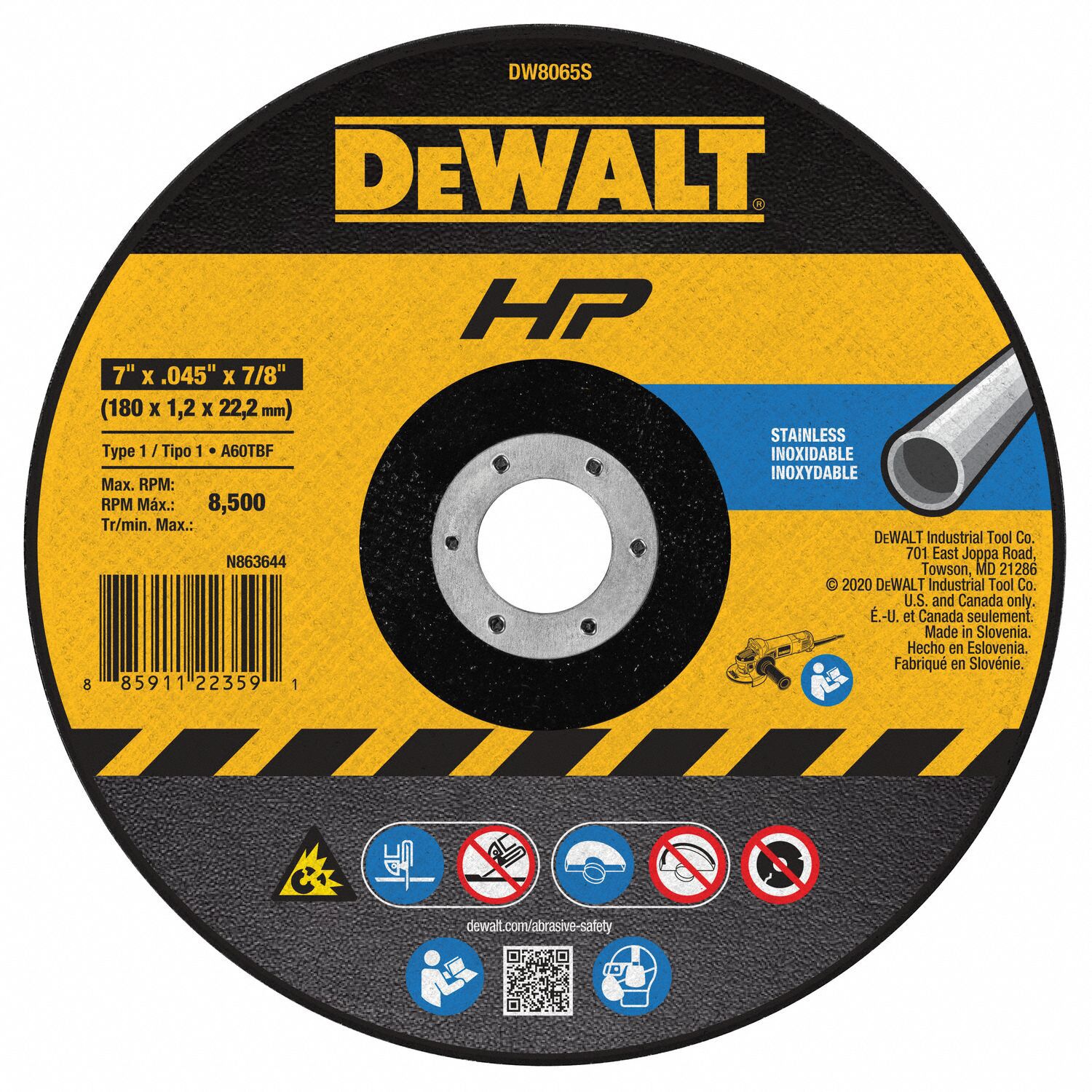 ABRASIVE CUT-OFF WHEEL, TYPE 1, 7 IN X 0.045 IN X ⅞ IN, ALUMINUM OXIDE, 60 GRIT, A60S