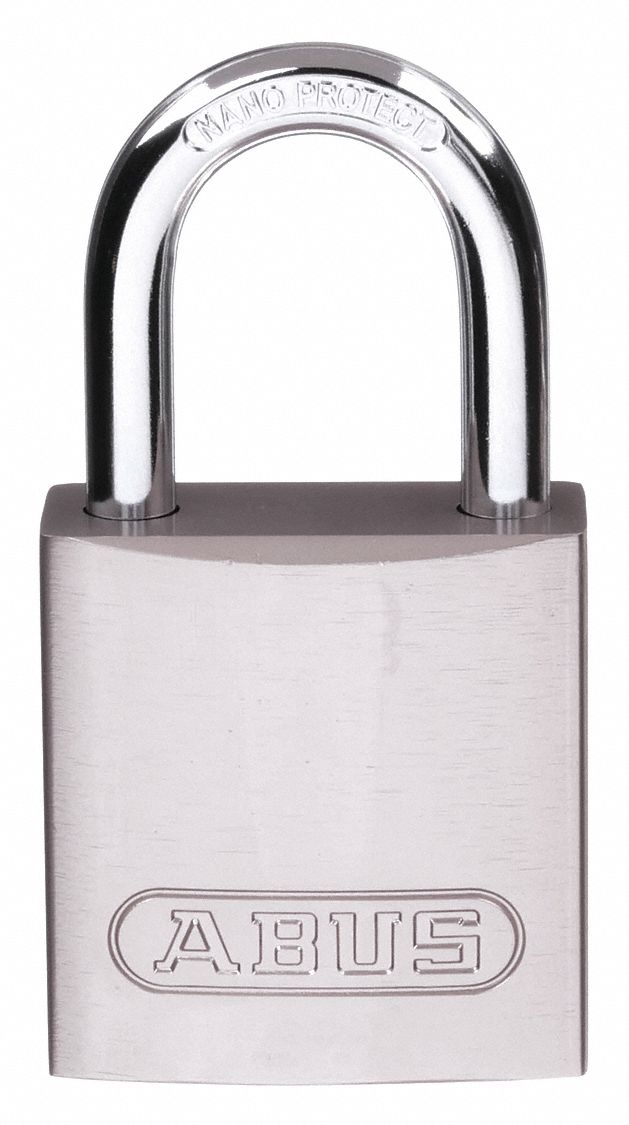 LOCKOUT PADLOCK, KEYED DIFFERENT, ALUMINUM, STANDARD BODY, HARDENED STEEL, SILVER