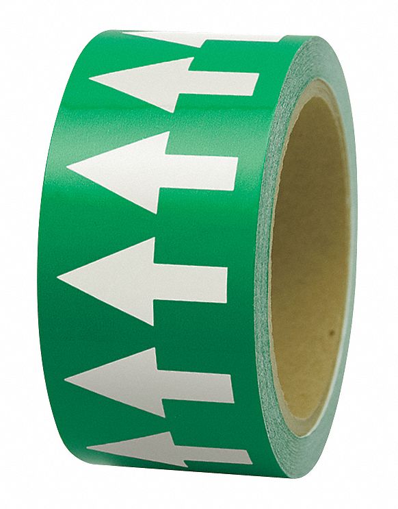 ARROW TAPE, GREEN/WHITE, 1 IN W, 108 FT ROLL L, POLYETHYLENE, 1 IN ROLL W, 1,296 IN L