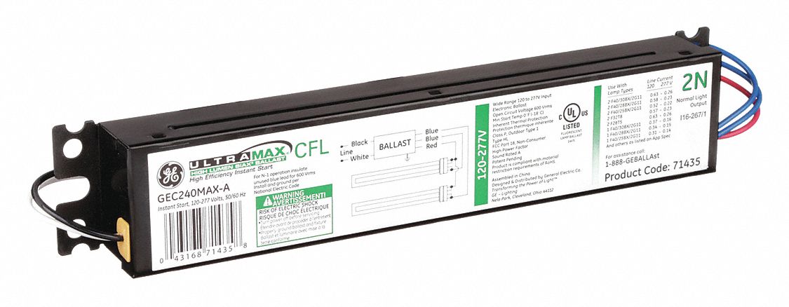 CFL BALLAST, COMPACT FLUORESCENT, 120 TO 277V AC, 2 BULBS SUPPORTED, 40 W BULB MAX