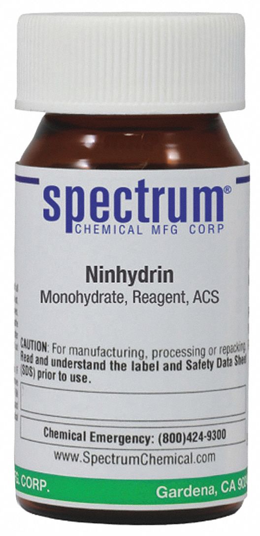 Ninhydrin - Monohydrate: ACS, 5 g, 485-47-2, Reagent, Powder, Bottle, Amber Glass, 1