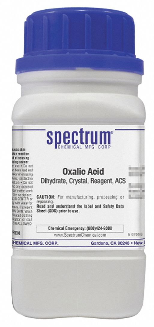 Oxalic Acid, Dihydrate, Crystal, Reagent, ACS: 6153-56-6, 126.07, (COOH)2 x  2H2O, Plastic, Bottle