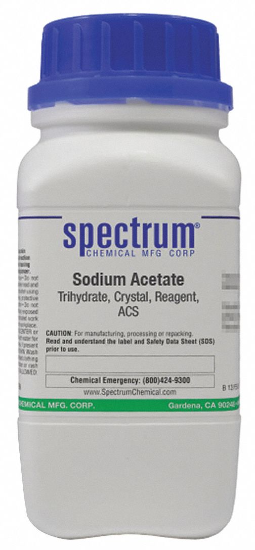 Sodium Acetate: ACS, 500 g, 6131-90-4, Reagent, Powder, Bottle, Plastic, 24 mo Shelf Life, 1