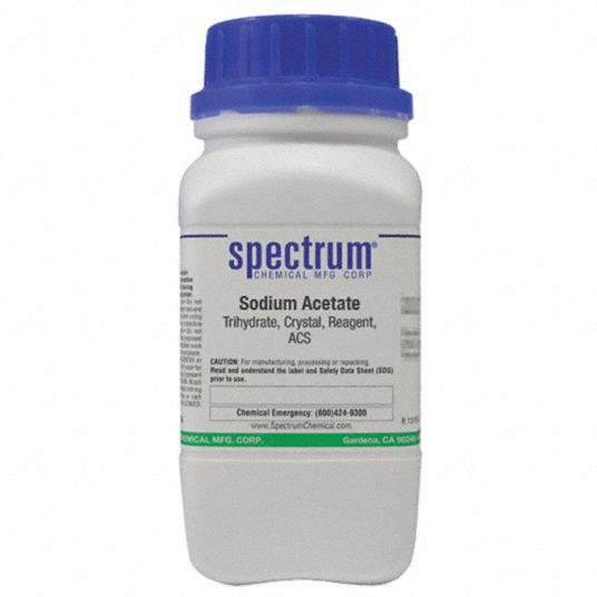 Sodium Acetate, Trihydrate, Crystal, Reagent, ACS: 6131-90-4, 136.08,  NaC2H3O2 x 3H2O, Plastic, ACS