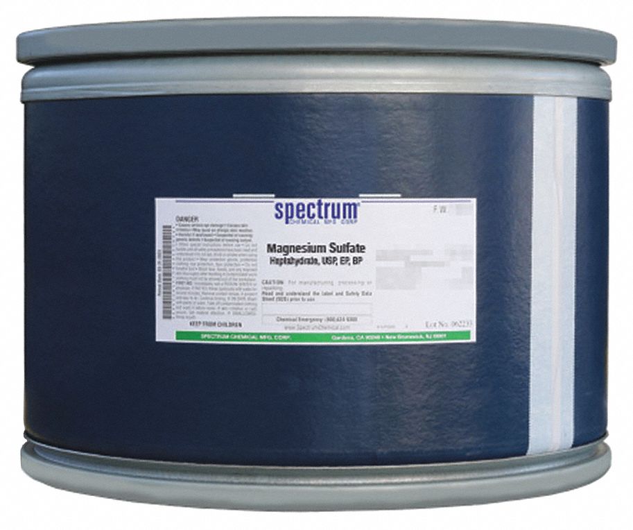 Magnesium Sulfate - Heptahydrate: USP, 20 kg, 10034-99-8, Reagent, Powder, Drum, Fiberboard, 1