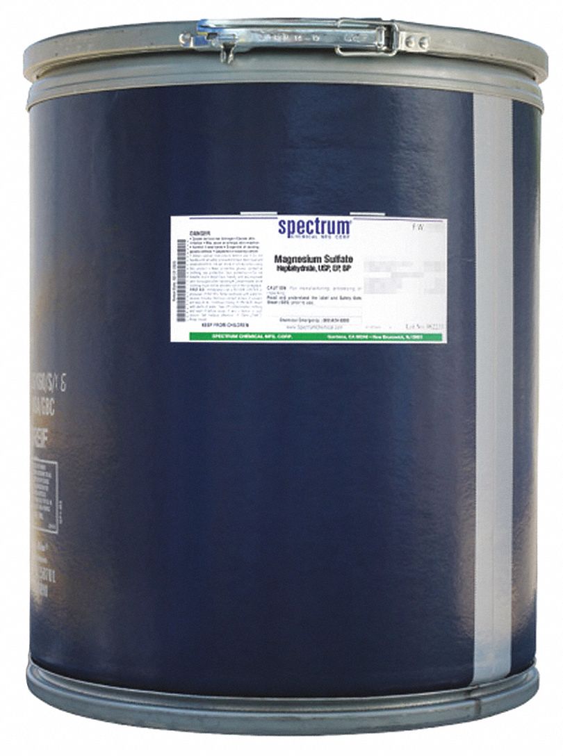 Magnesium Sulfate - Heptahydrate: USP, 45 kg, 10034-99-8, Reagent, Powder, Drum, Fiberboard, 1