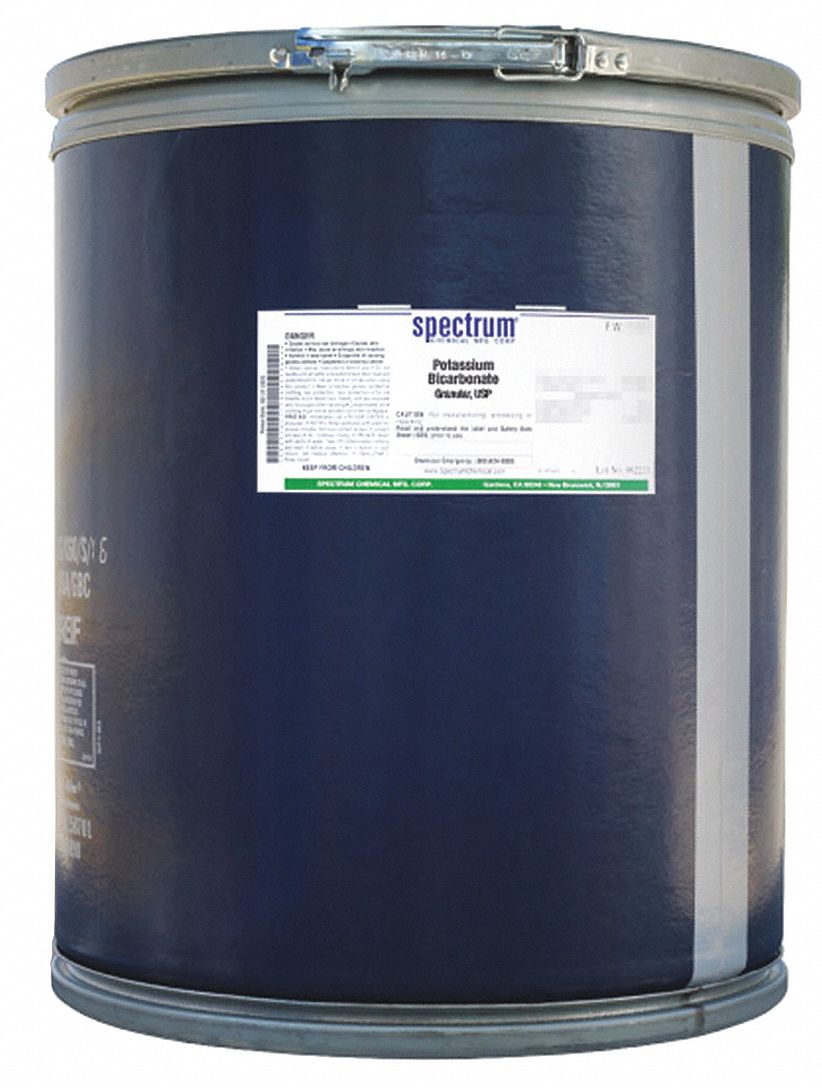 Potassium Bicarbonate: USP, 45 kg, 298-14-6, Reagent, Powder, Drum, Fiberboard, 24 mo Shelf Life, 1