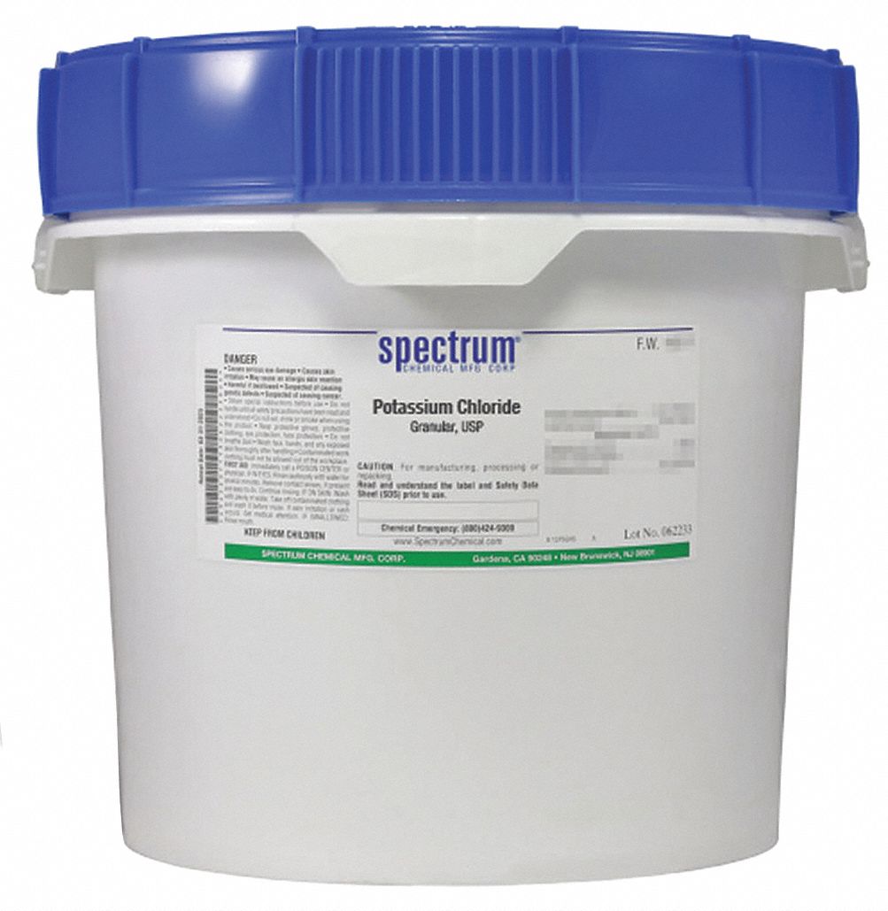 Potassium Chloride: USP, 12 kg, 7447-40-7, Reagent, Powder, Drum, Plastic, 60 mo Shelf Life, 1