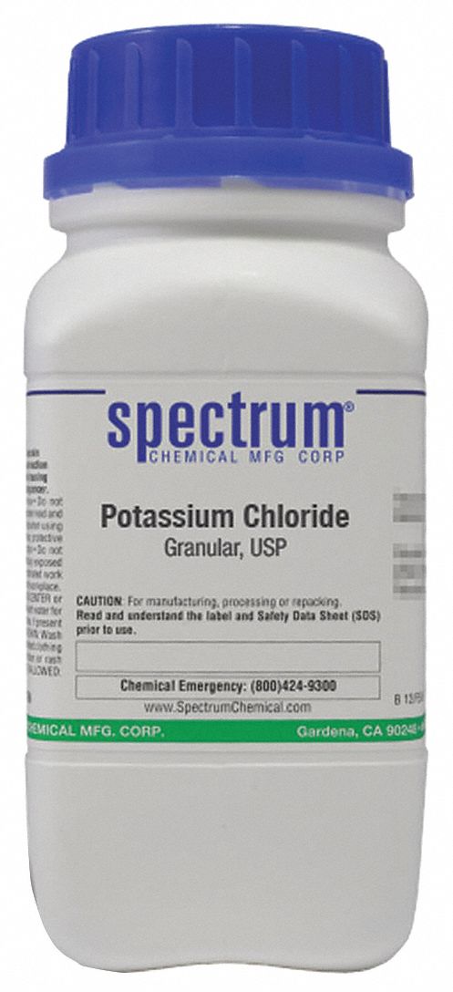 Potassium Chloride: USP, 500 g, 7447-40-7, Reagent, Powder, Bottle, Plastic, 60 mo Shelf Life, 1