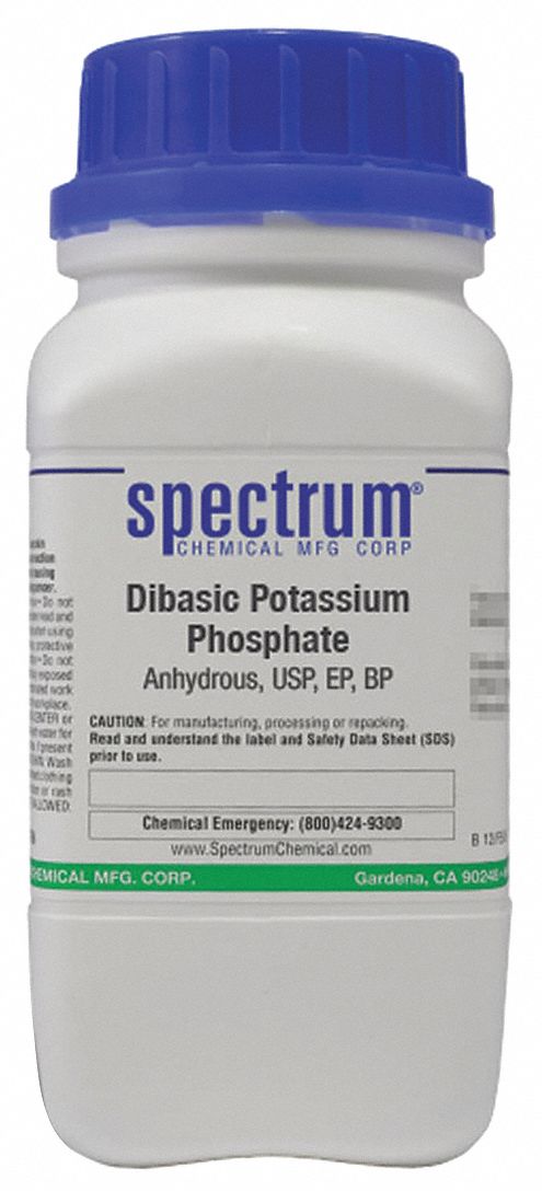 Dibasic Potassium Phosphate - Anhydrous: USP, 500 g, 7758-11-4, Reagent, Powder, Bottle, Plastic, 1