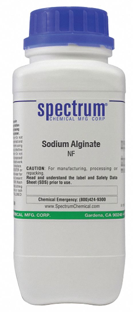 Sodium Alginate: NF, 500 g, 9005-38-3, Reagent, Powder, Bottle, Plastic, 24 mo Shelf Life, 1