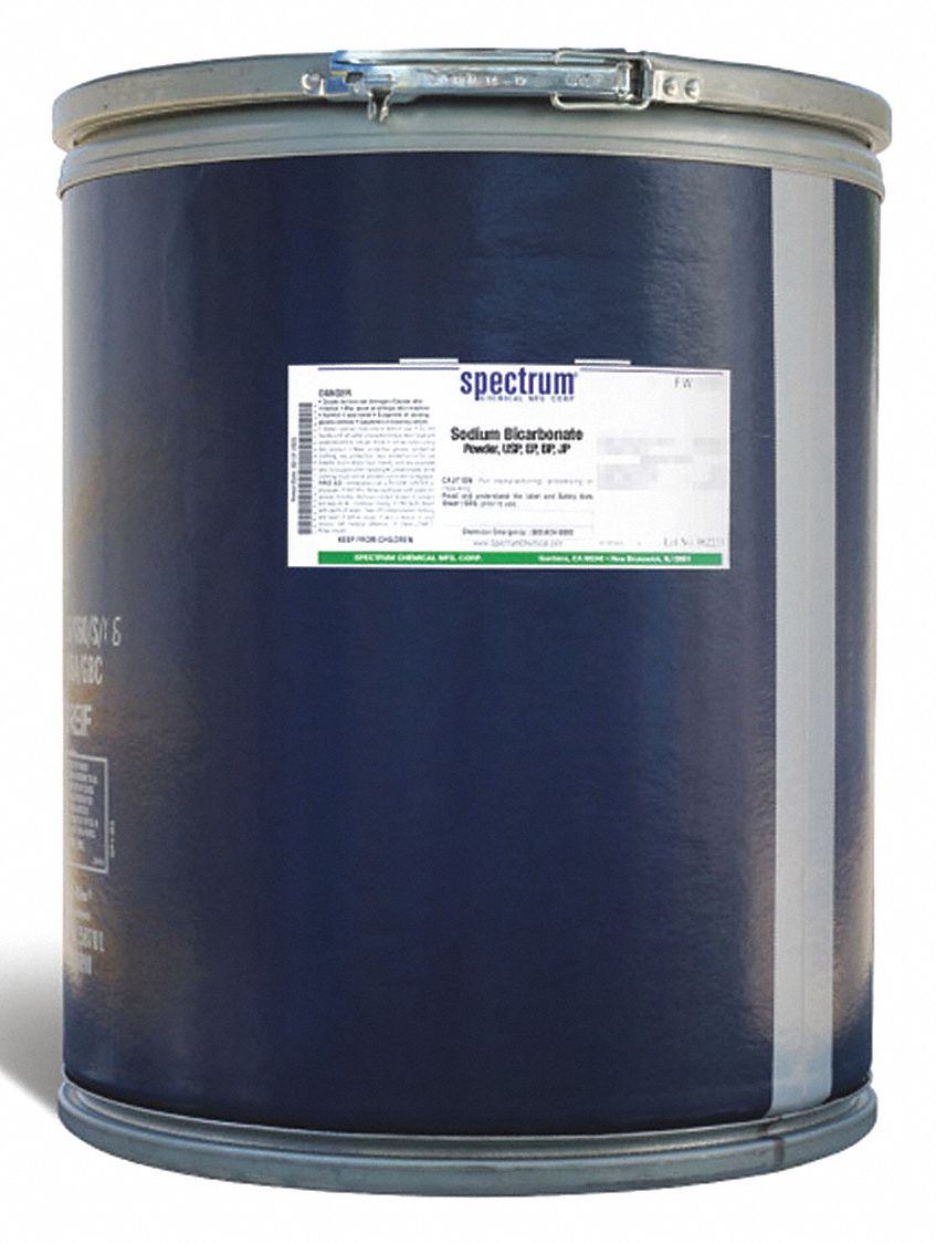 Sodium Bicarbonate: USP, 45 kg, 144-55-8, Reagent, Powder, Drum, Fiberboard, 36 mo Shelf Life, 1
