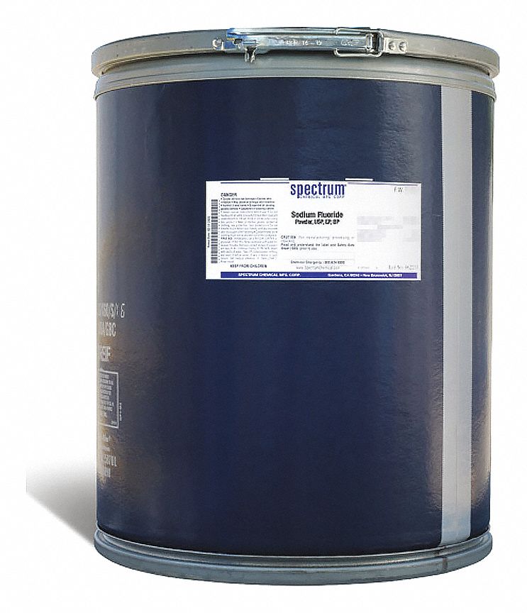Sodium Fluoride: USP, 45 kg, 7681-49-4, Reagent, Powder, Drum, Fiberboard, 36 mo Shelf Life, 1
