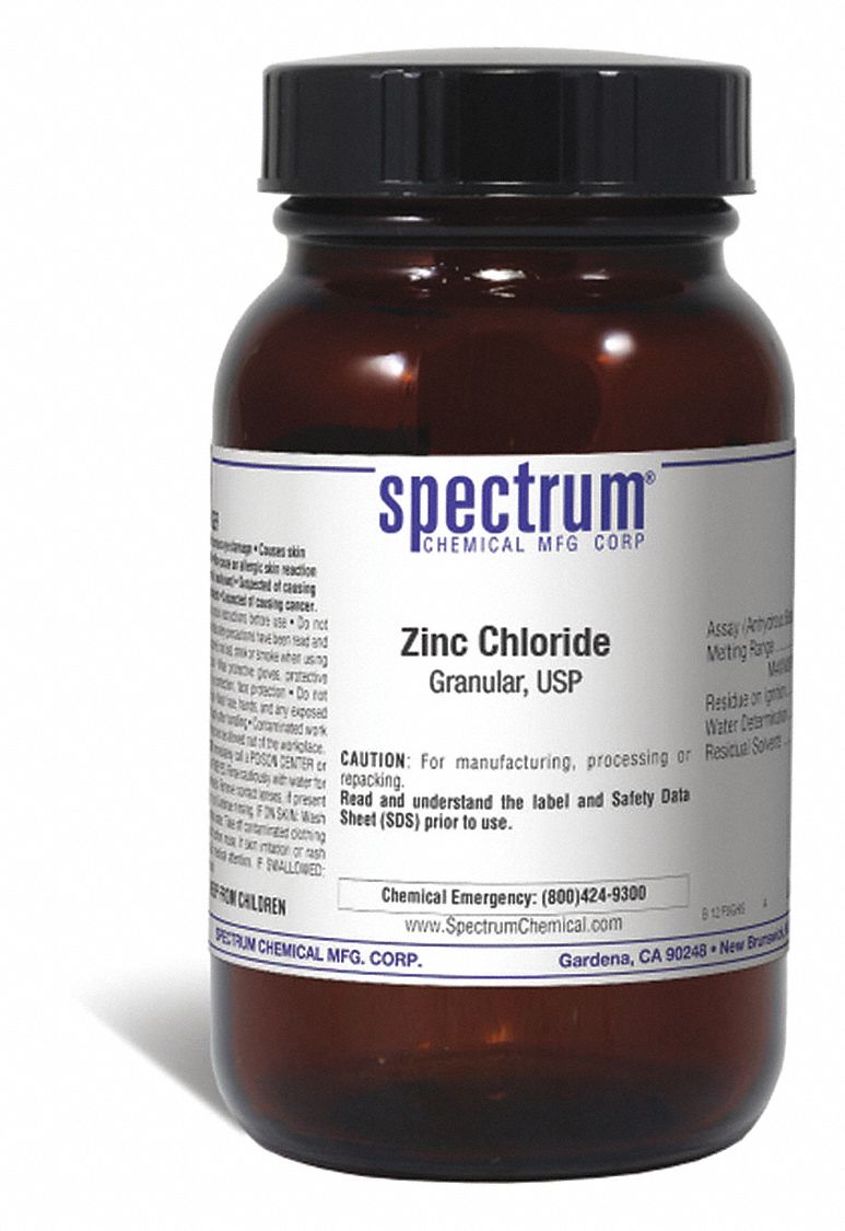 Zinc Chloride: USP, 100 g, 7646-85-7, Reagent, Powder, Bottle, Amber Glass, 36 mo Shelf Life, 1