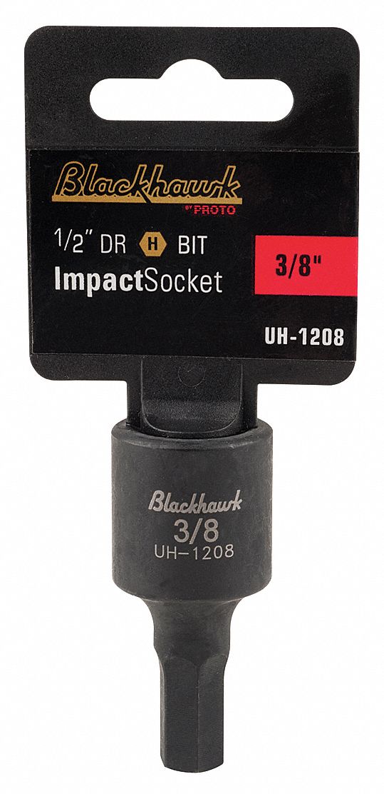 Impact Socket Bit Driver, Overall Length 2 in, Drive Size 1/2 in, Black ...