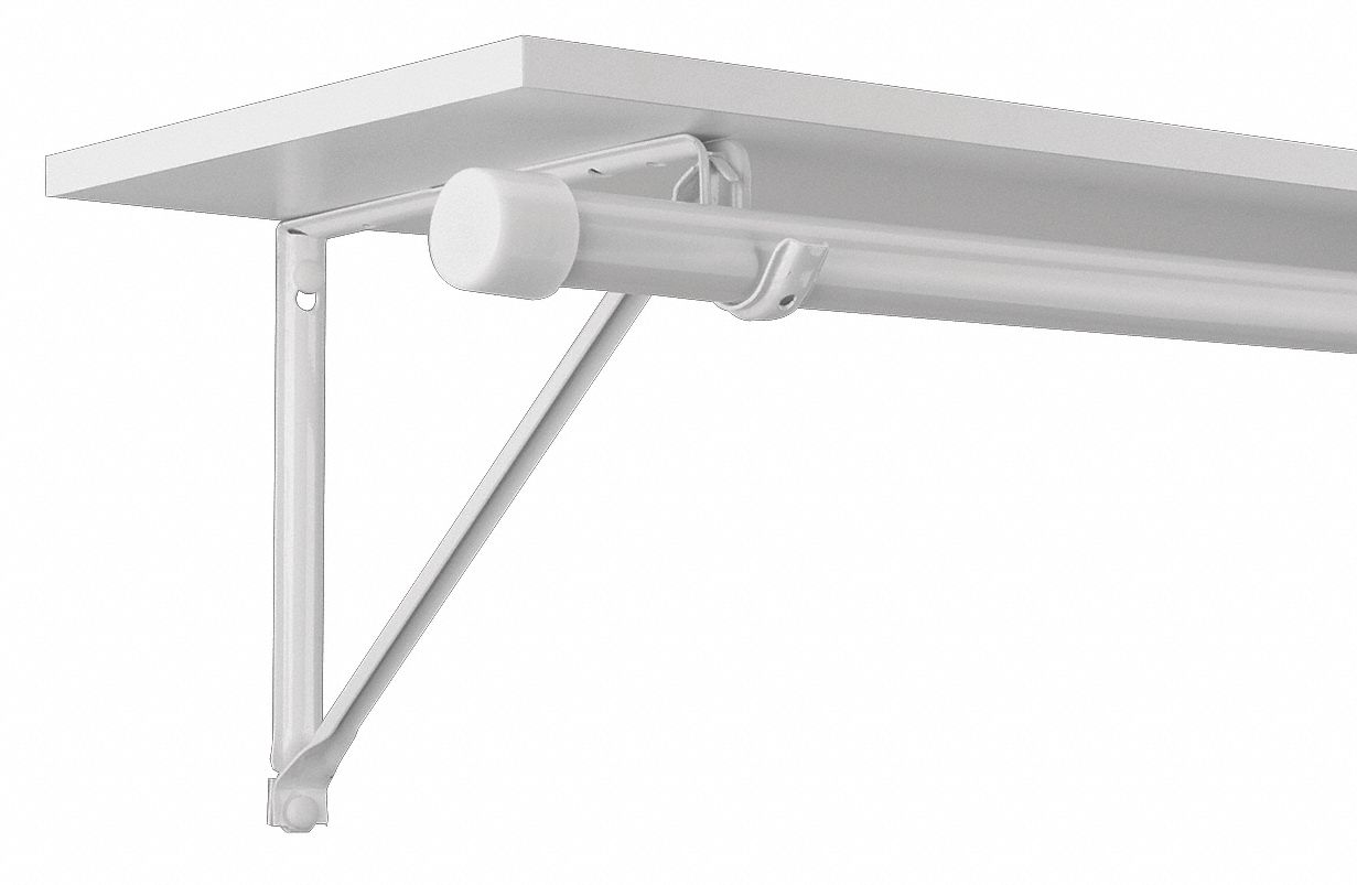 JOHN STERLING Shelf and Rod Bracket, Standard Duty, Steel, White, 200