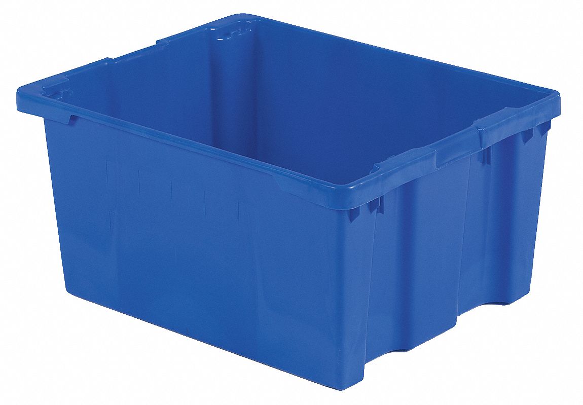 Stacking and Nesting Tote: 35.2 gal, 30 1/8 in x 24 in x 15 1/8 in, Blue, Lid Not Included