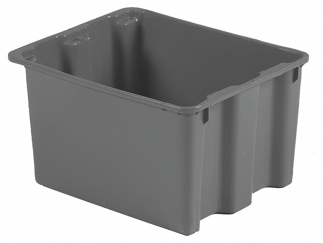 STACK AND NEST CONTAINER, 13½GAL, 21 IN X 17 IN X 12 IN, GREY, 300 LB STACK CAPACITY