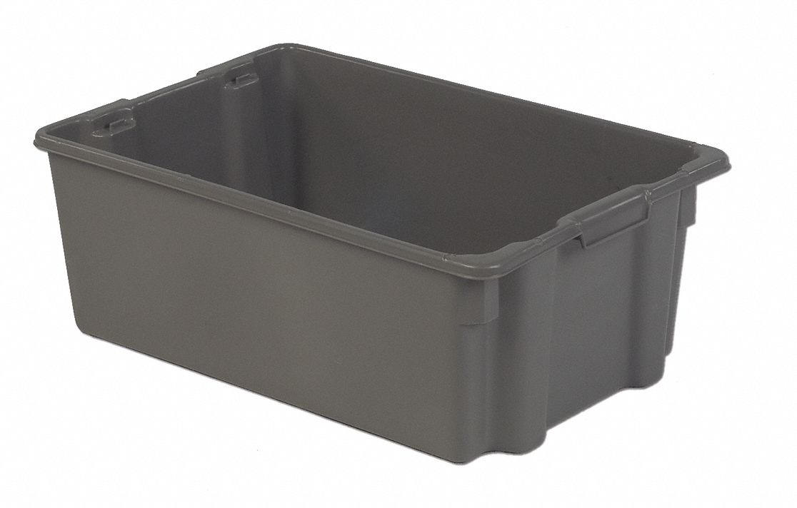 Stacking and Nesting Tote: 17.2 gal, 28 3/8 in x 18 3/4 in x 10 1/2 in, Gray, 10 to 20 gal