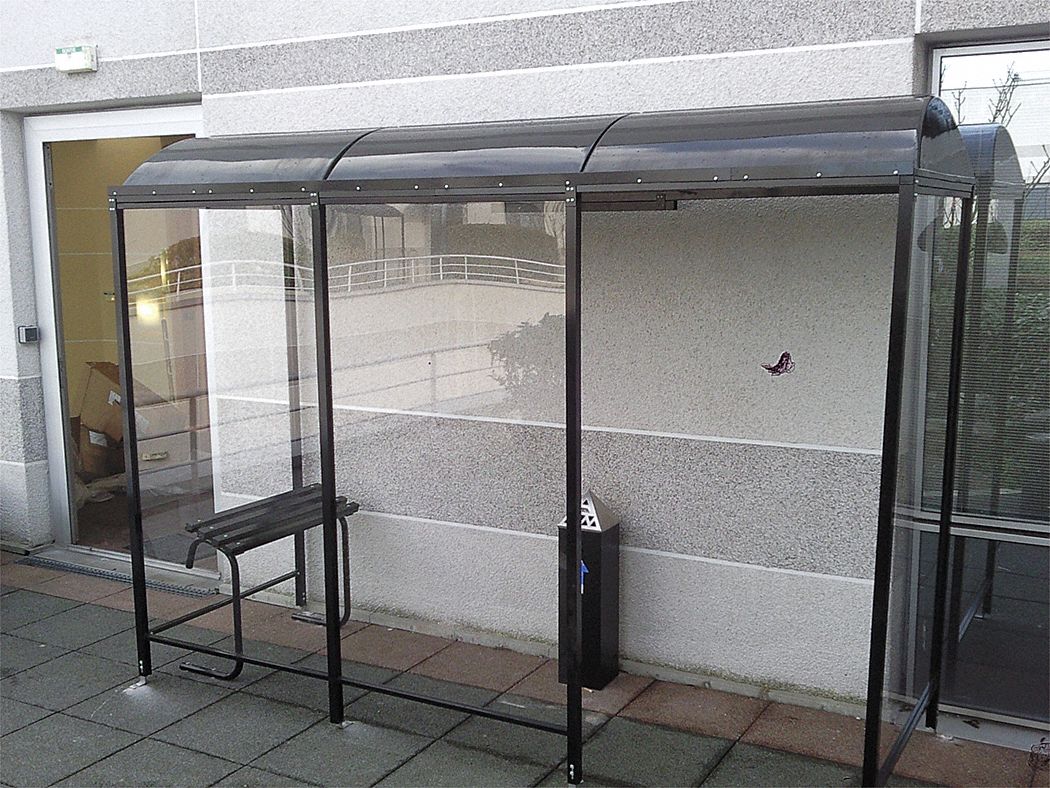 Smoking Shelter: 3 Sides, 124 in x 42 in x 95 in, Aluminum, Black, Includes Seating, Unassembled