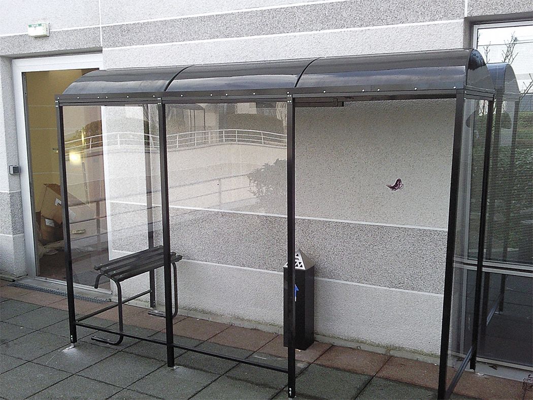 Smoking Shelter: Unassembled, 4 Sides, 165 in x 42 in x 95 in, Aluminum, Black, Includes Seating