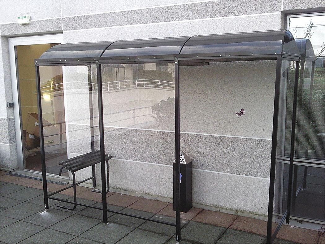 Smoking Shelter: Unassembled, 3 Sides, 84 in x 42 in x 95 in, Aluminum, Black, Includes Seating
