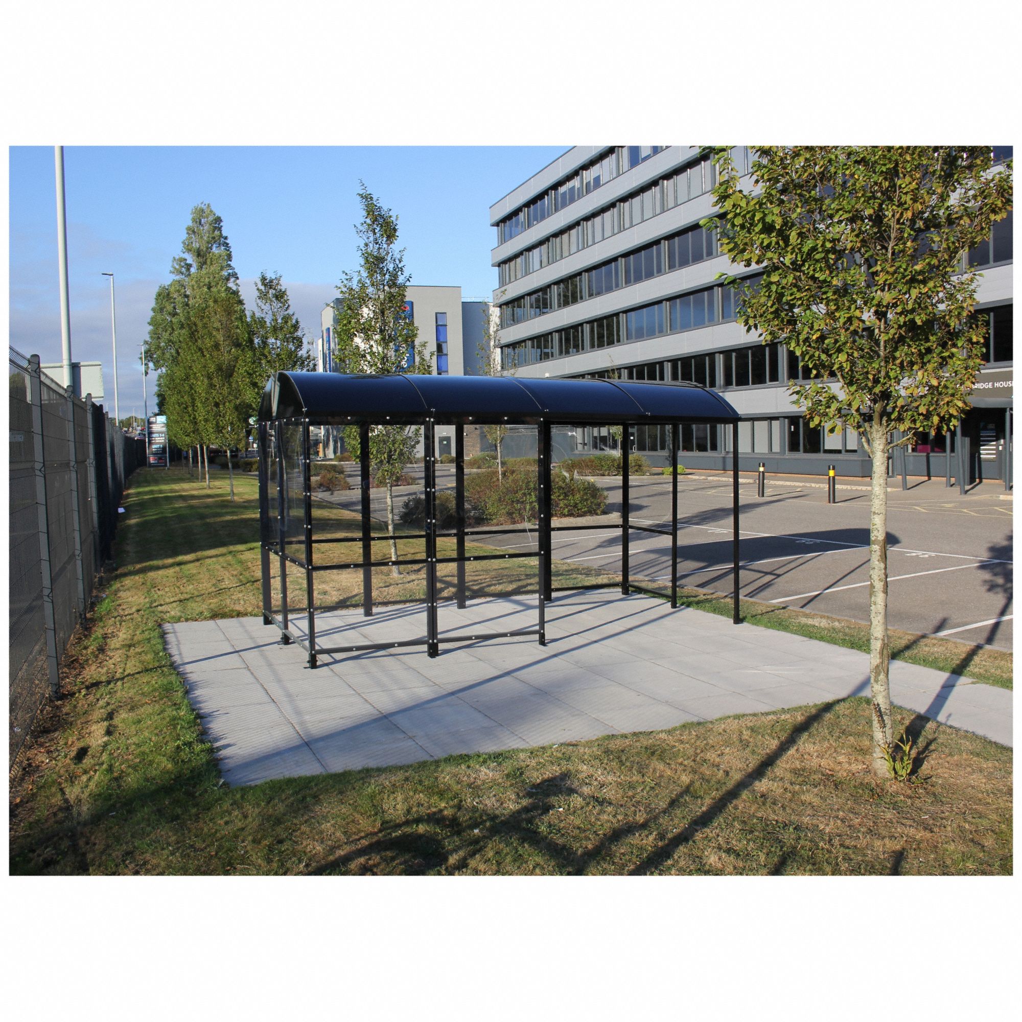 Smoking Shelter: Unassembled, 3 Sides, 124 in x 84 in x 95 in, Aluminum, Black