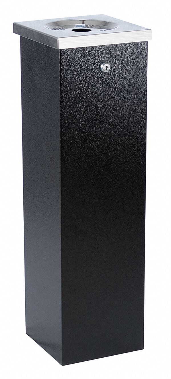 Cigarette Receptacle: 1 3/4 gal Capacity, 29 in Overall Ht, 8 in Overall Wd, Black