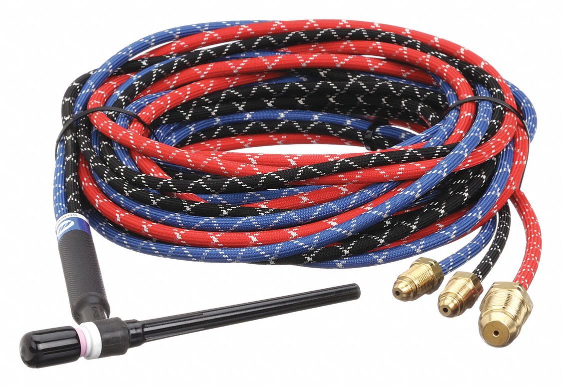TIG Torch Package: Water-Cooled, W-250, 25 ft, Braided Rubber, 3-Piece, 20