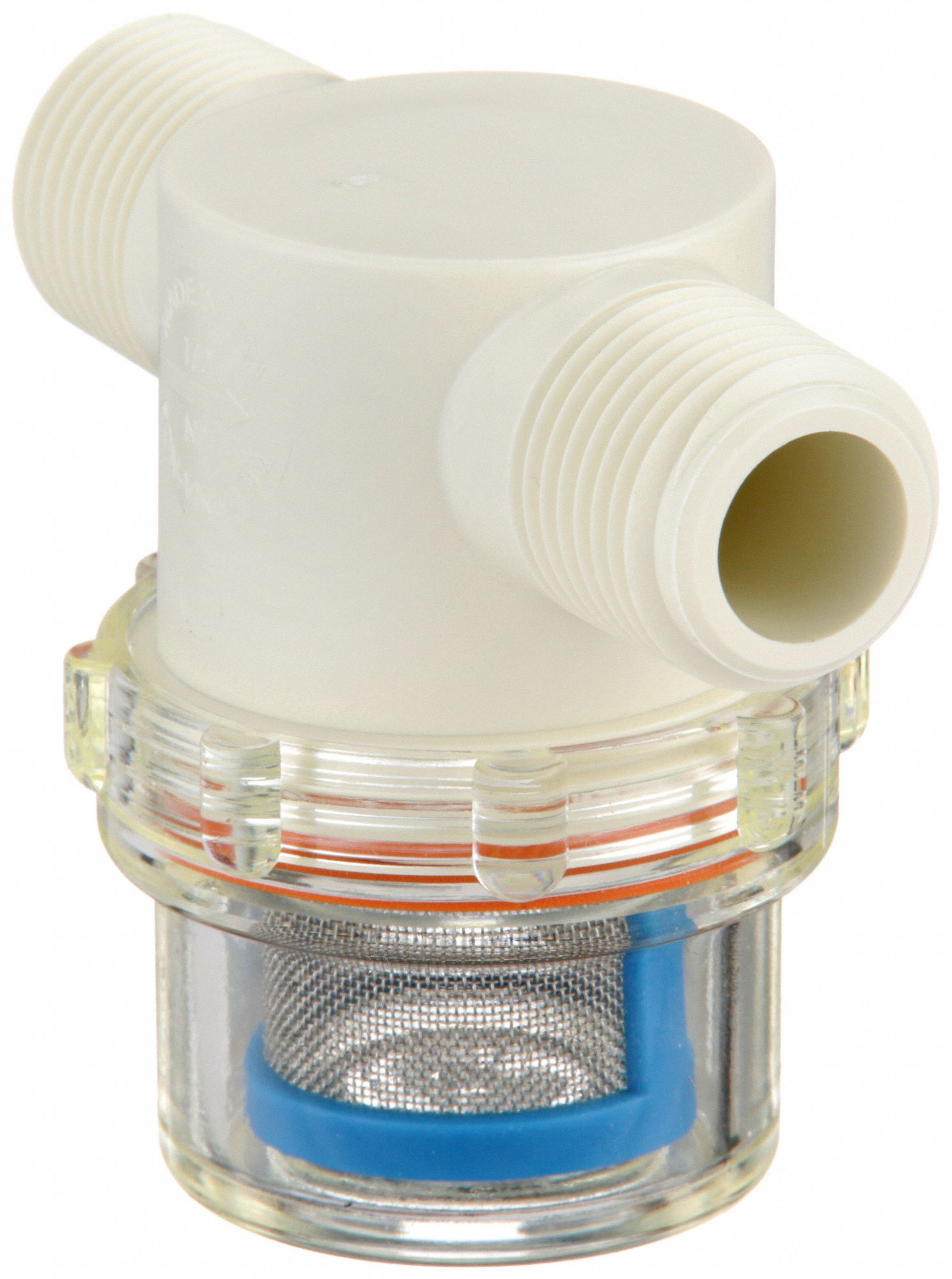 INLINE STRAINER: NYLON, ⅜ IN, NPT, 48 MESH, 100 PSI AT 125 ° F, 2 7/16 IN H, 3 IN L, WHITE