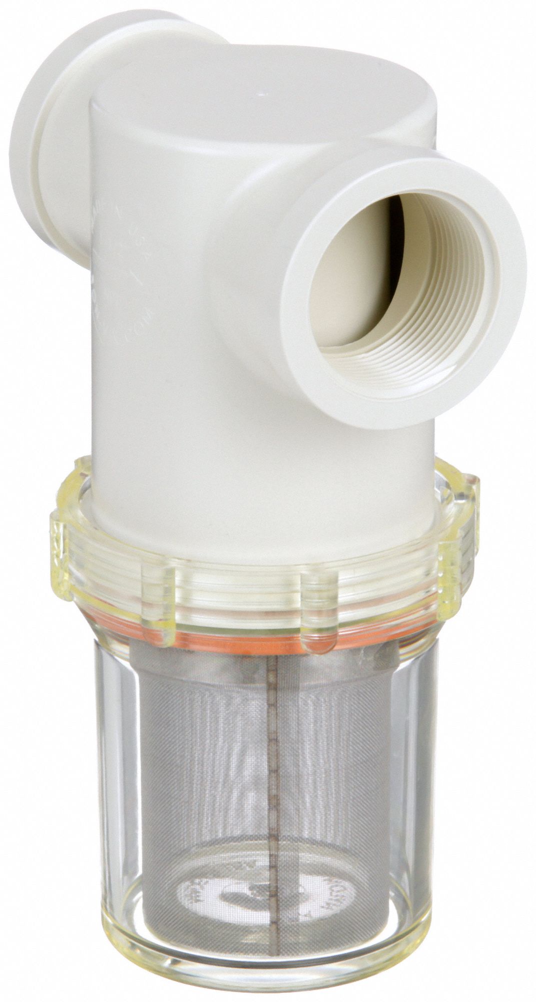 INLINE STRAINER: NYLON, 1¼ IN, NPT, 48 MESH, 100 PSI AT 125 ° F, 7⅛ IN H, 5 IN L, CLEAR