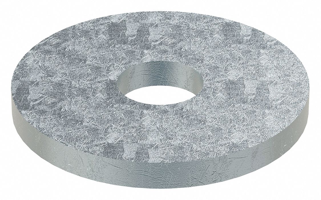 Large O.D. Oversized Washer: Case Hardened, Zinc Plated, Steel, #10 Screw Sz, 3/4 in Out Dia, 100 PK