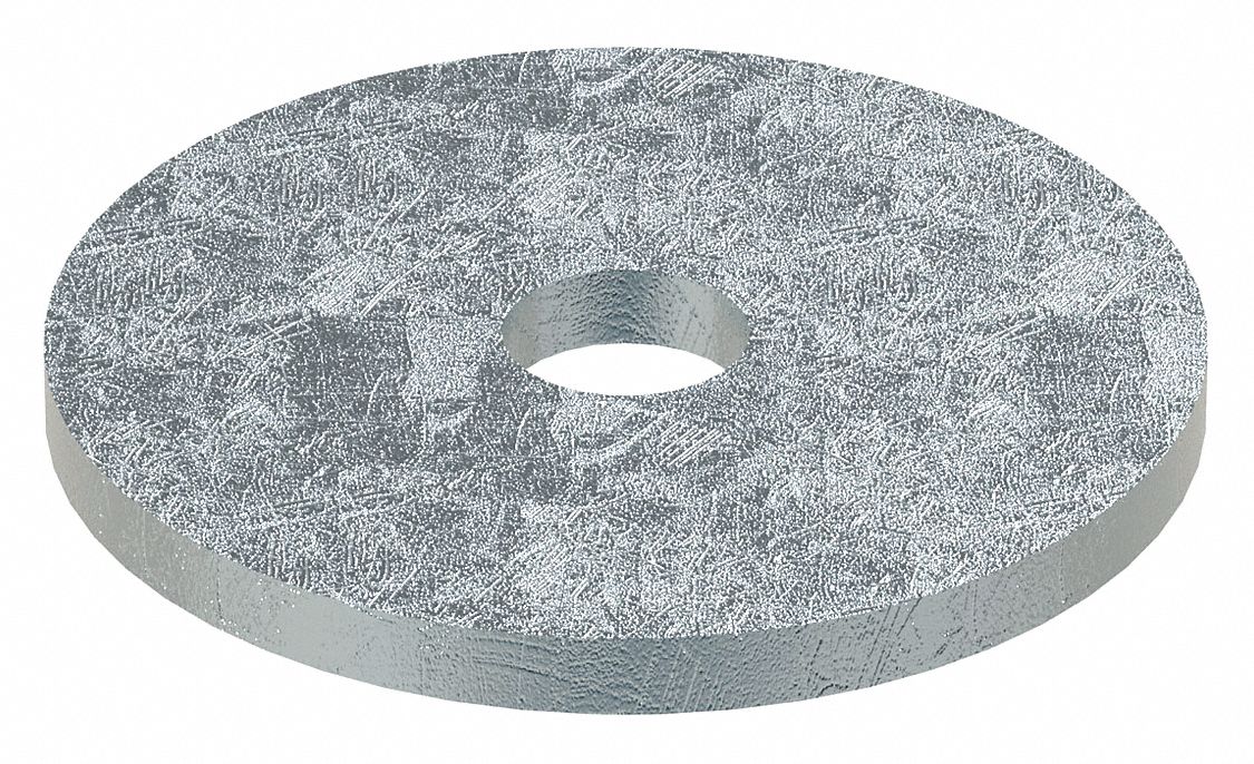 Large O.D. Oversized Washer: Case Hardened, Zinc Plated, Steel, #6 Screw Sz, 0.188 in In Dia, 100 PK