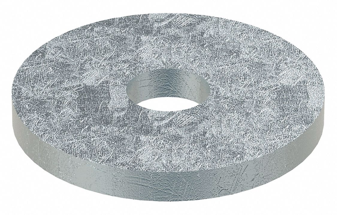 Large O.D. Oversized Washer: Case Hardened, Zinc Plated, Steel, #8 Screw Sz, 0.203 in In Dia, 100 PK