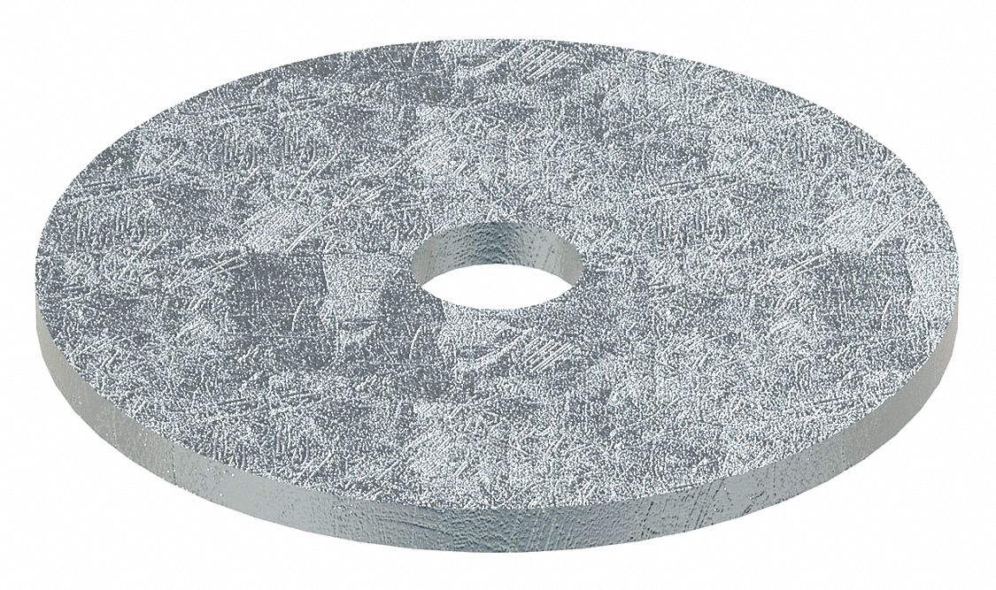 Large O.D. Oversized Washer: Case Hardened, Zinc Plated, Steel, 1/4 in Screw Sz, 100 PK